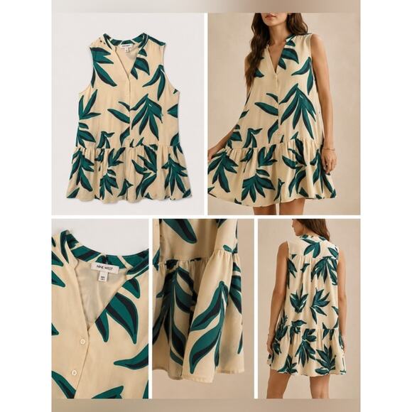 Nine West Dresses & Skirts - Nine West Dress Size XXL Sleeveless White Green Floral Trapeze Knee Length NWT